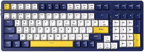 Merdia Wireless Mechanical Keyboard, Triple Mode 2.4G/USB-C/BT Gaming Keyboards 100 Keys Ice-Blue Backlit, Red Switch Keyboard | Rechargeable Mechanical Gaming Keyboards | Blue/White/Yellow