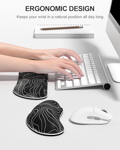 Auhoahsil Large Mouse Pad with Wrist Rests for Keyboard & Mouse, Thick Soft Ergonomic Memory Foam Wrist Supports, Big & Long Desk Mat 35.5 x 15.7 in, for Office Gaming Computer, Black Contour