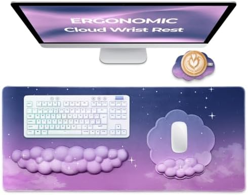 TheTrulyCharter- Cloud Wrist Rest Keyboard, Mouse Pad, Wrist Rest for Computer Keyboard, Cloud Drink Coaster and Simple Mouse Pad. (Purple-Gradient)