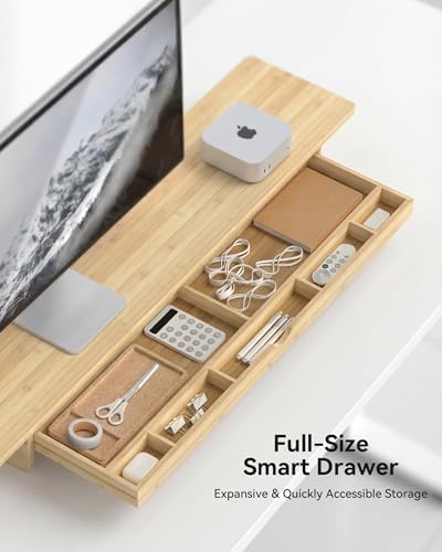 42" Dual Monitor Stand Riser with Large Drawer Keyboard Storage