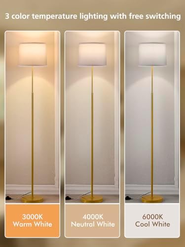 60" Modern Floor Lamp with Linen Shade, 3 Color LED Bulb & Foot Switch