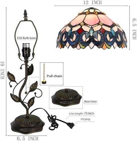 Tiffany Table Lamp Stained Glass Bedside Reading Light W12H19 inch