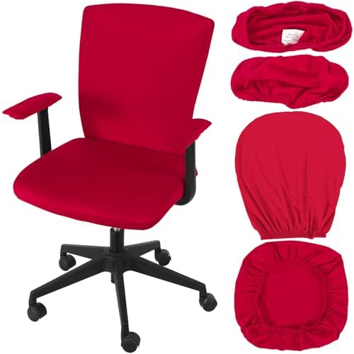 Tallew 4 Pcs Office Chair Covers Set Computer Universal Protective Stretchable Chair Seat Covers Desk Armrest Cover Slipcovers Pads Office Cushion Backrest for Rotating(Regular,Red)
