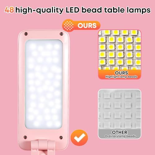 VAVOFO Cute Bunny Desk Lamp, Foldable LED Rechargeable Table Light, Eye-Caring Reading Lamp, 3 Color Modes & Dimmable, for Kids Girls Bedroom Study Dorm Room(Pink)