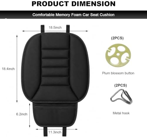 Car Seat Cushion, 1.2" Thick Comfort Memory Foam Auto Seat Pad with Non Slip Bottom, Breathable Driver Seats Pillow Pressure Relief Chair Cushion for Vehicle Office Home (Black with Pocket)