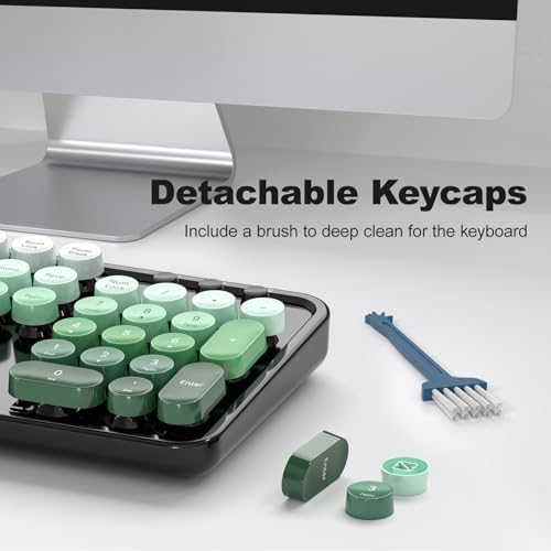 MOFII Wireless Keyboard and Mouse Combo, Full Size 2.4G Plug and Play Typewriter Retro Round Computer Keyboard and Mouse Set for Windows, Computer, Desktop, PC, Notebook - (Black Green Gradient)