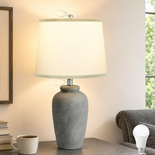 Textured Ceramic Table Lamp Touch Dimmable Bedside Lamp, Aged Gray