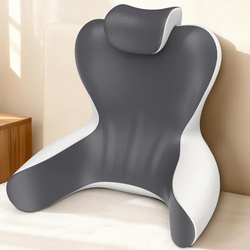 22" XL Reading Pillow Sitting in Bed,Back Support & Armrests(Grey & White)