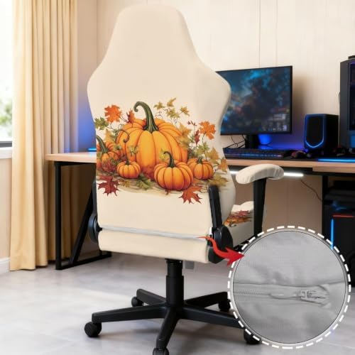 Gaming Chair Cover Stretchable Fall Pumpkin Harvest Computer Desk Chair Cover with Armrest Covers,4Pc/Set Soft Non Slip Office Chair Covers Slipcovers