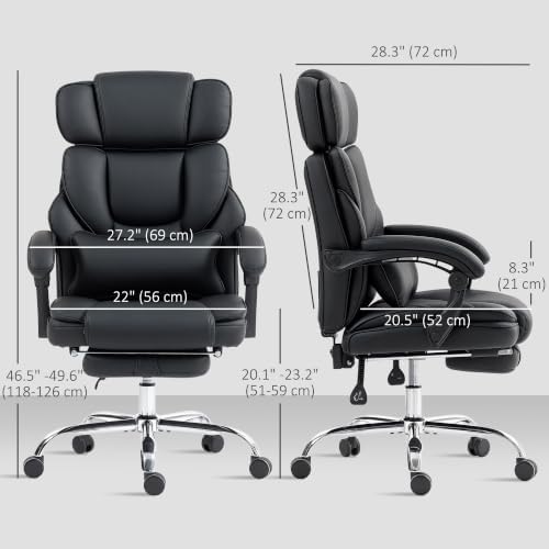 HOMCOM High Back Office Chair with Footrest, Adjustable Headrest, Black