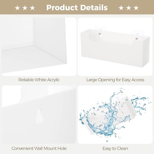 Homaisson Clear Acrylic Mail Holder Box for Desk or Wall Mount, Mail Organizer Countertop, Modern Wall Mounted or Tabletop Mailbox, Letter Storage Organizer Box (White)