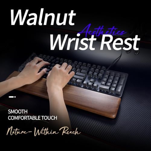 Wooden Wrist Rest, Walnut Wood Keyboard Wrist Rest, Ergonomic Palm Rest, Anti-Slip, Keyboard Accessory for Computer, Laptop, Home & Office (Black Walnut, 17.2" L x 3.15" W x 0.78" H)