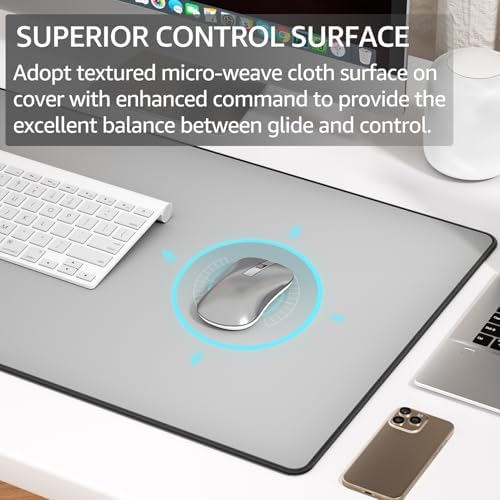 KTRIO Large Gaming Mouse Pad, Desk Mat, 31.5 x 15.7 in, Silver Grey, XXL