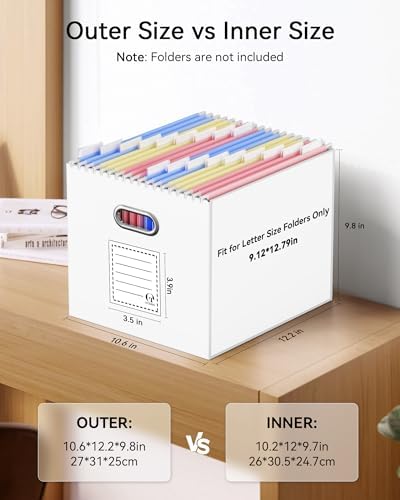 Oterri Portable Collapsible Cardboard File Box with Handle for Letter-Size