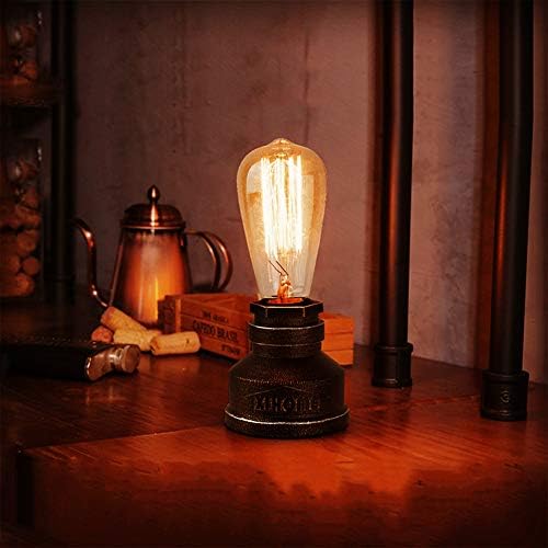 Vintage American Village Style Desk Light Creative Table Lamp Iron Steel Water Pipe Table Night Lights,Rustic Loft Industrial Steampunk Retro Base E26 Holder Fitting Lighting Fixture LED Edison