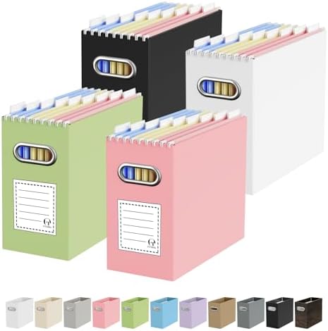 Oterri Portable Collapsible Cardboard File Box with Handle for Letter-Size