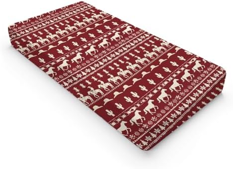 Christmas Western Theme Cactus Horses Winter Holiday Trees Snowflakes Pattern Baby Changing Pad Cover, Unisex Christmas Nursery Diaper Changing Table Pad Mat Sheet for Boys Girls-16x32