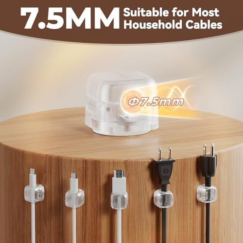 6Pack Cable Clips Cord Organizer for Desk, 360° Rotatable, Clear