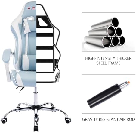 Gaming Chair for Adults, High Back Ergonomic Computer Gaming Chair with Headrest and Lumbar Support, Blue