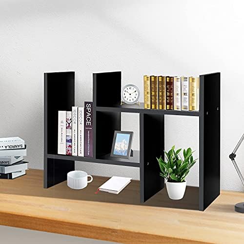J.M.Deco Desktop Organizers and Storage for Office, Adjustable Desktop Organizer Shelf Double H Display, True Natural Stand Shelves, Black