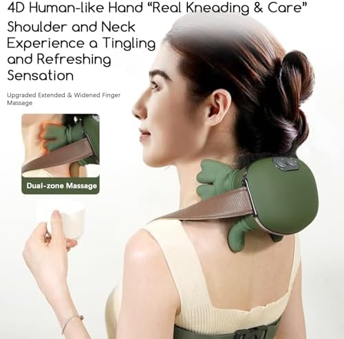 Upgraded Neck and Shoulder Massager,Professional Shiatsu Neck Massager,Portable Deep Tissue 4D Kneading with Heat,Intelligent Simulated Human Hand Design for Pain Relief and Muscle (Green)