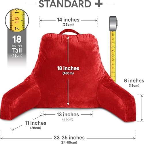 Husband Pillow Red, Original Reading Pillow in Bed Rest Chair, Shredded Memory Foam Large Lounge Cushion Adult Backrest with Arms, Comfy Back Support for Sit Sitting Up, Washable/Removable Cover