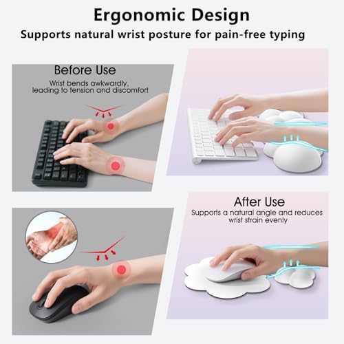 Sushret Cloud Wrist Rest for Computer Keyboard and Mouse Pad Set, White