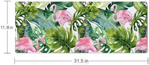 Large Gaming Mouse Pad with Stitched Edges, Watercolor Tropical Palm Tree with Flamingo Desk Mat Extended Keyboard Pad, Non-Slip Rubber Base Desk Pad for Keyboard and Mouse, 31.5X11.8 inch