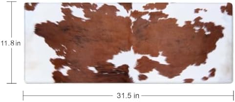 Brown Cowhide Print Gaming Mouse Pad, Extended Large Mouse Mat Desk Pad, Big Computer Keyboard Desk Pad, Stitched Edges Mousepad, 3mm Thick Long Non-Slip Rubber Base Mice Pad, 31.5 X 11.8 Inch