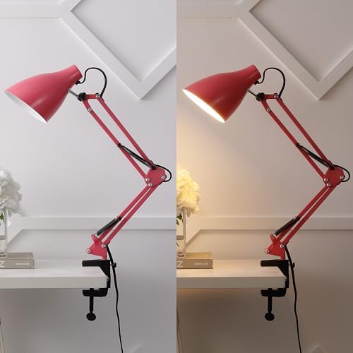 JONATHAN Y Odile 28.5" Metal Adjustable Clamp-On Task Lamp, Pink