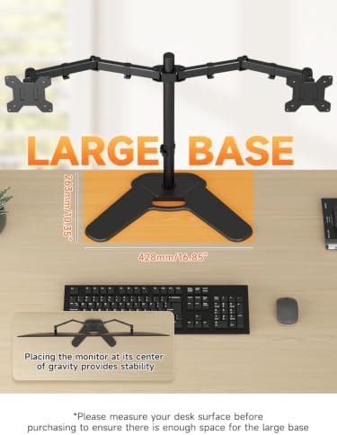 Bracwiser Dual Monitor Stand Mount, Free-Standing Full Motion Monitor Desk Mount for Two 13-32 inch, 15.43lbs, Adjustable Angle Height Monitors Arm, Desk Stand, Ergonomic L Feet, Black (ML7442)