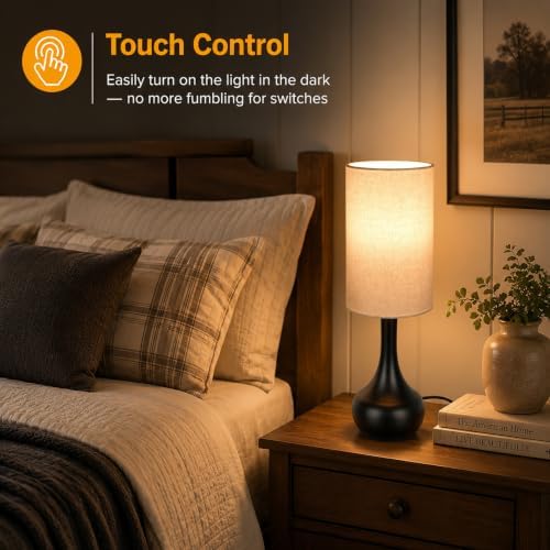 Touch Lamp for Nightstand,3-Way Dimmable Small Bedside Lamp