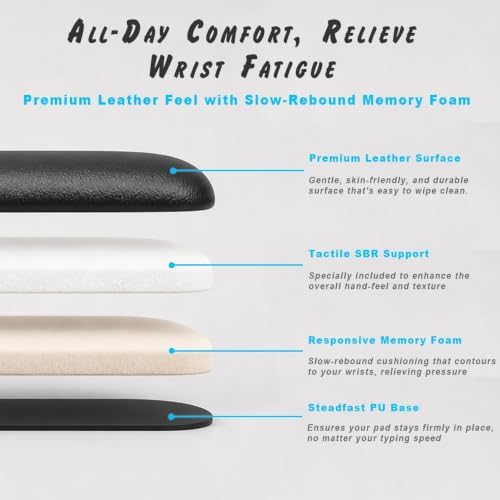 Ergonomic Wrist Rest Set for Keyboard and Mouse | Cooling Gel & Slow-Rebound Memory Foam Palm Support Pad | Luxe Leather, Minimalist, Non-Slip PU Base for Office, Laptop & Gaming (05Brwon)