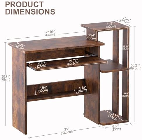 ALISENED Computer Desk with Storage Shelves, Home Office Desk with Monitor Stand, Small Writing Desk Table with Keyboard Tray,Study Table with CPU Stand for Small Spaces (35"-Rusitc Brown)