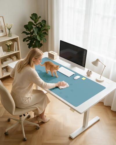 YSAGi Leather Desk Pad Protector, Office Desk Mat, Large Mouse Pad, Non-Slip PU Leather Desk Blotter, Laptop Desk Pad, Waterproof Desk Writing Pad for Office and Home (Aquamarine, 47.2" x 23.6")
