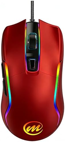memzuoix Wired Gaming Mouse with RGB - 6 Adjustable DPI up to 12800, 6 Buttons, 12 Lighting Modes, Ergonomic Design with Anti-Slip Rubber Wheel, 5.6ft Braided Cable for PC/Mac/Windows - Red