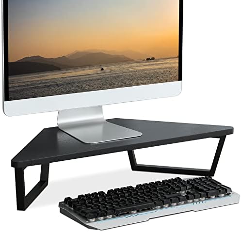 TEAMIX 26 inch Corner Monitor Stand Riser with Keyboard Storage, Black