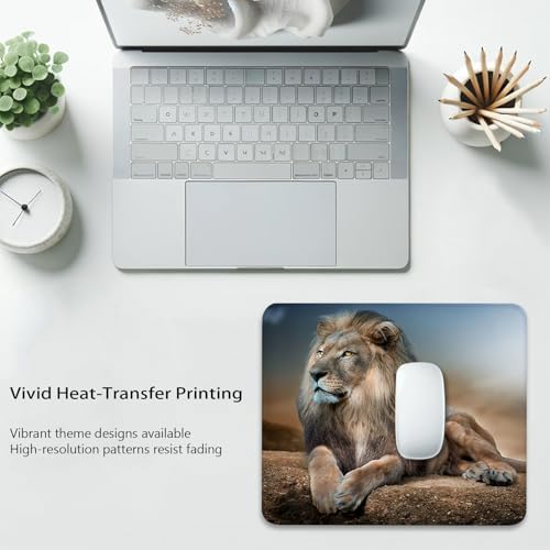Majestic Lion at Rest Mouse Pad, Wild Animal Durable Desk Mat