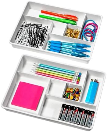 madesmart Classic 2 Piece Drawer Organizer, White