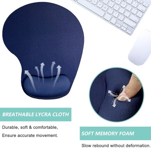 Mouse Pad with Wrist Support, Ergonomic Mouse Pads with Memory Foam Wrist Rest, Easy Typing Pain Relief, Comfortable Home Office Computer Wrist Support Pads for Working Studying Gaming, Navy Blue