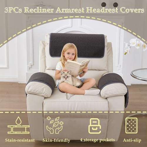 Armrest Covers for Recliner set of 3 Couch Arm Covers with Pockets for Sofa