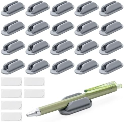 20 Pack Adhesive Pencil Holders for Desk,Silicone Flexible Pen Holder for Wall, Office, School,Home,Classroom Must Haves,Teacher Supplies Accessories,Desk Organizer,Art Supply,Small Gift(20, Gray)