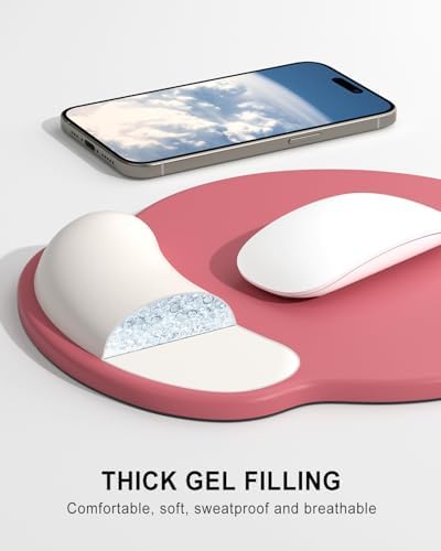 Auhoahsil Ergonomic Mouse Pad with Wrist Rest, Comfortable Silicone Non-Slip Computer Pain Relief Gel Mouse Mat with Wrist Support for Gaming, Work, Office, Women & Men, Cute Pattern, Pink Beige