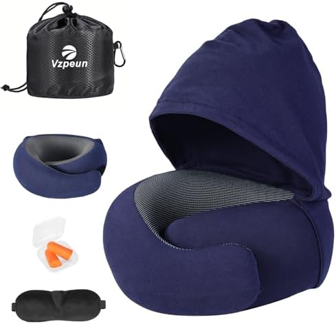 Travel Pillow - Hooded Neck Pillow Airplane Memory Foam Filling