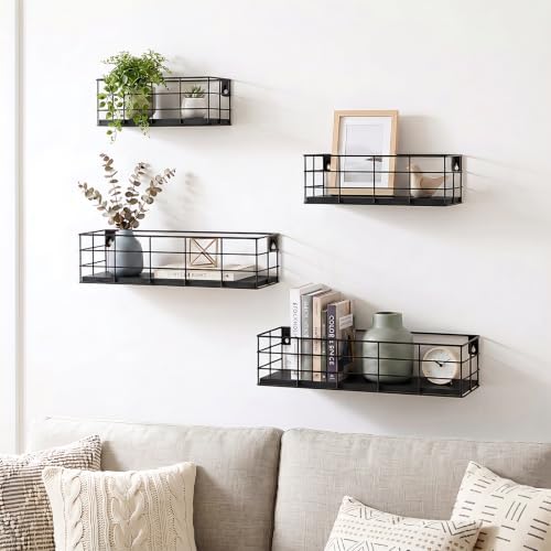 Fixwal Wire Frame Floating Shelves for Wall 4 Different Sizes, Black