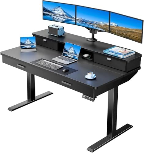 HUANUO 55 x 30 inch Electric Standing Desk with 4 Drawers, Black