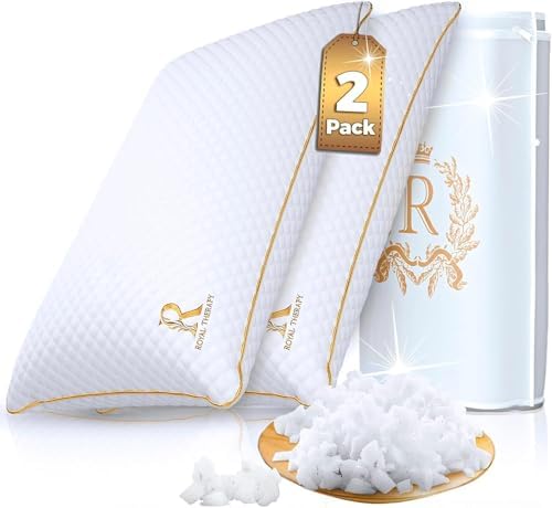 Royal Therapy King Size Set of 2- Shredded Memory Foam Pillow–Adjustable Memory Foam for Sleeping, Firm Pillow for Neck & Shoulder Support, Breathable Bed for Back Stomach Side