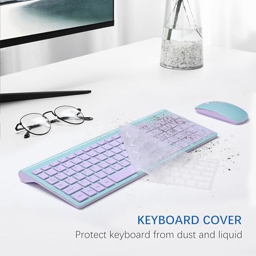Wireless Keyboard and Mouse Ultra Slim Combo, TopMate - Blue Purple