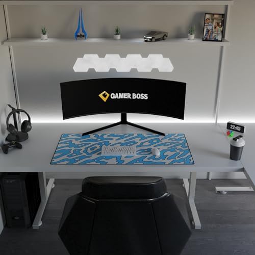 Gamer Boss - Gaming Mouse Pad - 48 x 24 Inches - 4mm Thick with Stitched Edges, Non-Slip Rubber Base, Premium Cloth Mousepad, Desk Mat for Laptop, Keyboard, Computer & PC (Mega, Blue Squiggle)