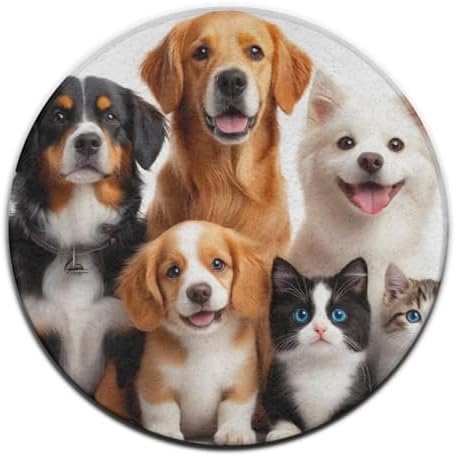 Fashion Round Area Rug Large Non Slip Carpet Unisex Home Decor Mat Puppies and Kittens